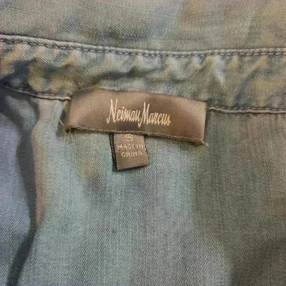 Neiman Marcus Sleeveless Collared 1/2 Button Down Jean Dress Blue Size Small - Picture 7 of 9